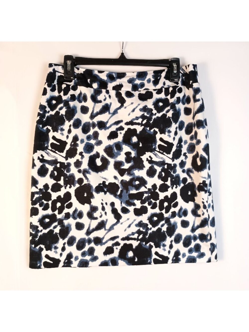 Valerie Bertinelli Pencil Skirt Blue Animal Print Women Size 8 Zip Cotton